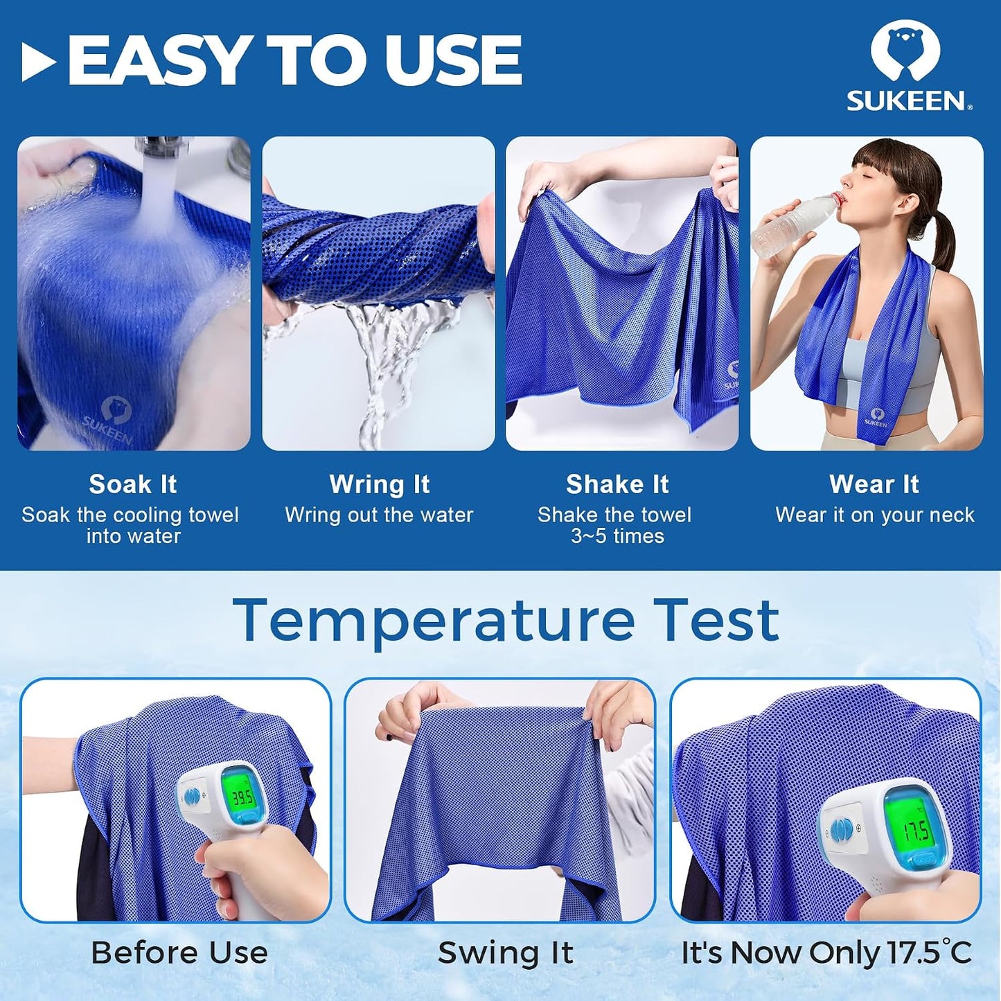 Cooling Towels 8 Pack (40"x 12"), Cooling Towels for Neck and Face, Microfiber Breathable Towel for Hot Weather, Sweat Towel for Gym, Sport, Yoga, Golf, Workout, Camping, Running