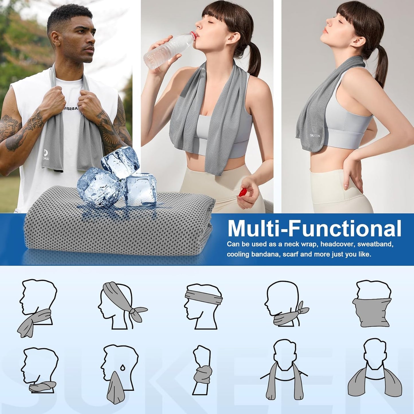 Cooling Towels 8 Pack (40"x 12"), Cooling Towels for Neck and Face, Microfiber Breathable Towel for Hot Weather, Sweat Towel for Gym, Sport, Yoga, Golf, Workout, Camping, Running