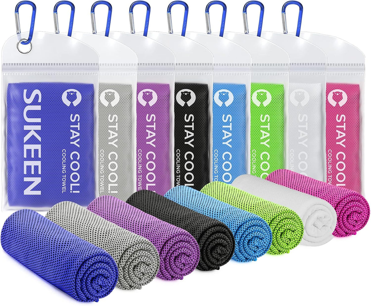 Cooling Towels 8 Pack (40"x 12"), Cooling Towels for Neck and Face, Microfiber Breathable Towel for Hot Weather, Sweat Towel for Gym, Sport, Yoga, Golf, Workout, Camping, Running