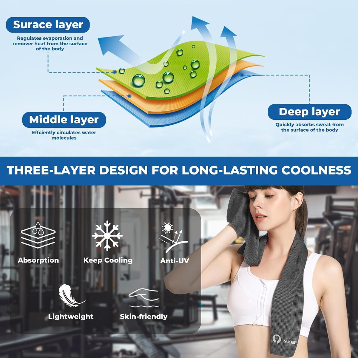 Cooling Towels 8 Pack (40"x 12"), Cooling Towels for Neck and Face, Microfiber Breathable Towel for Hot Weather, Sweat Towel for Gym, Sport, Yoga, Golf, Workout, Camping, Running