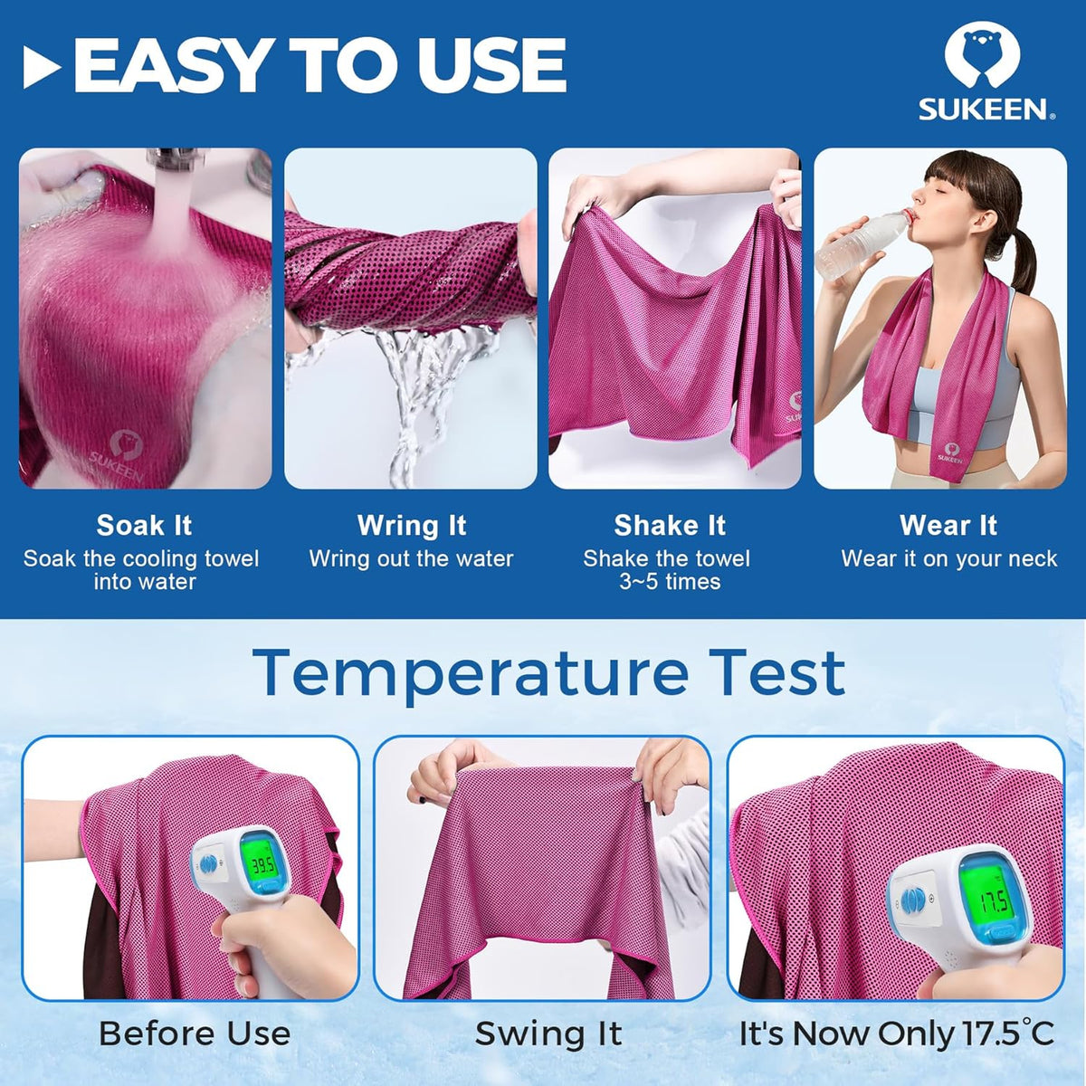 Cooling Towels 8 Pack (40"x 12"), Cooling Towels for Neck and Face, Microfiber Breathable Towel for Hot Weather, Sweat Towel for Gym, Sport, Yoga, Golf, Workout, Camping, Running