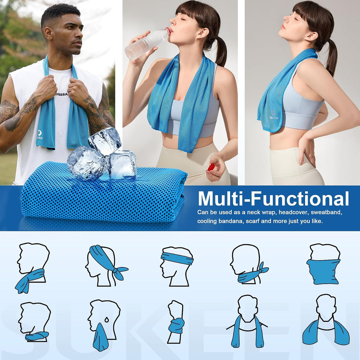 Cooling Towels 8 Pack (40"x 12"), Cooling Towels for Neck and Face, Microfiber Breathable Towel for Hot Weather, Sweat Towel for Gym, Sport, Yoga, Golf, Workout, Camping, Running