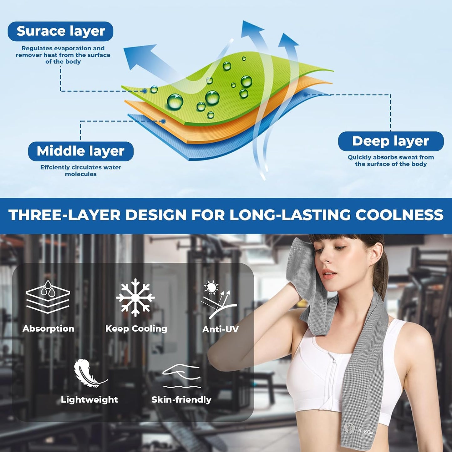 Cooling Towels 8 Pack (40"x 12"), Cooling Towels for Neck and Face, Microfiber Breathable Towel for Hot Weather, Sweat Towel for Gym, Sport, Yoga, Golf, Workout, Camping, Running