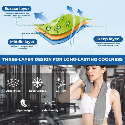 Cooling Towels 8 Pack (40"x 12"), Cooling Towels for Neck and Face, Microfiber Breathable Towel for Hot Weather, Sweat Towel for Gym, Sport, Yoga, Golf, Workout, Camping, Running