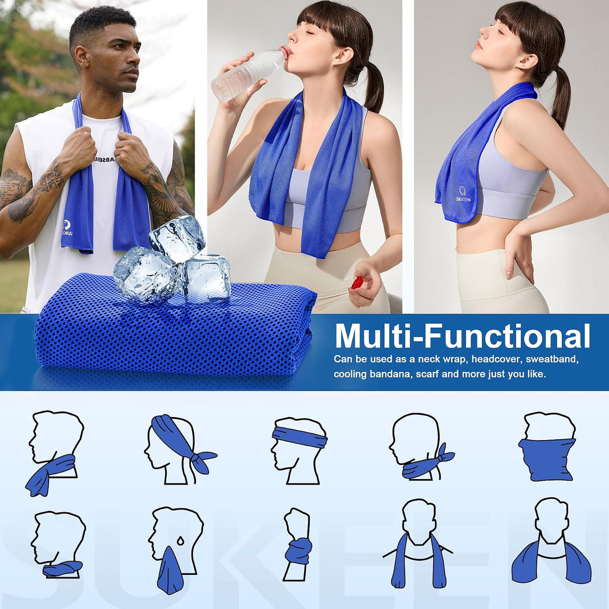 Cooling Towels 8 Pack (40"x 12"), Cooling Towels for Neck and Face, Microfiber Breathable Towel for Hot Weather, Sweat Towel for Gym, Sport, Yoga, Golf, Workout, Camping, Running
