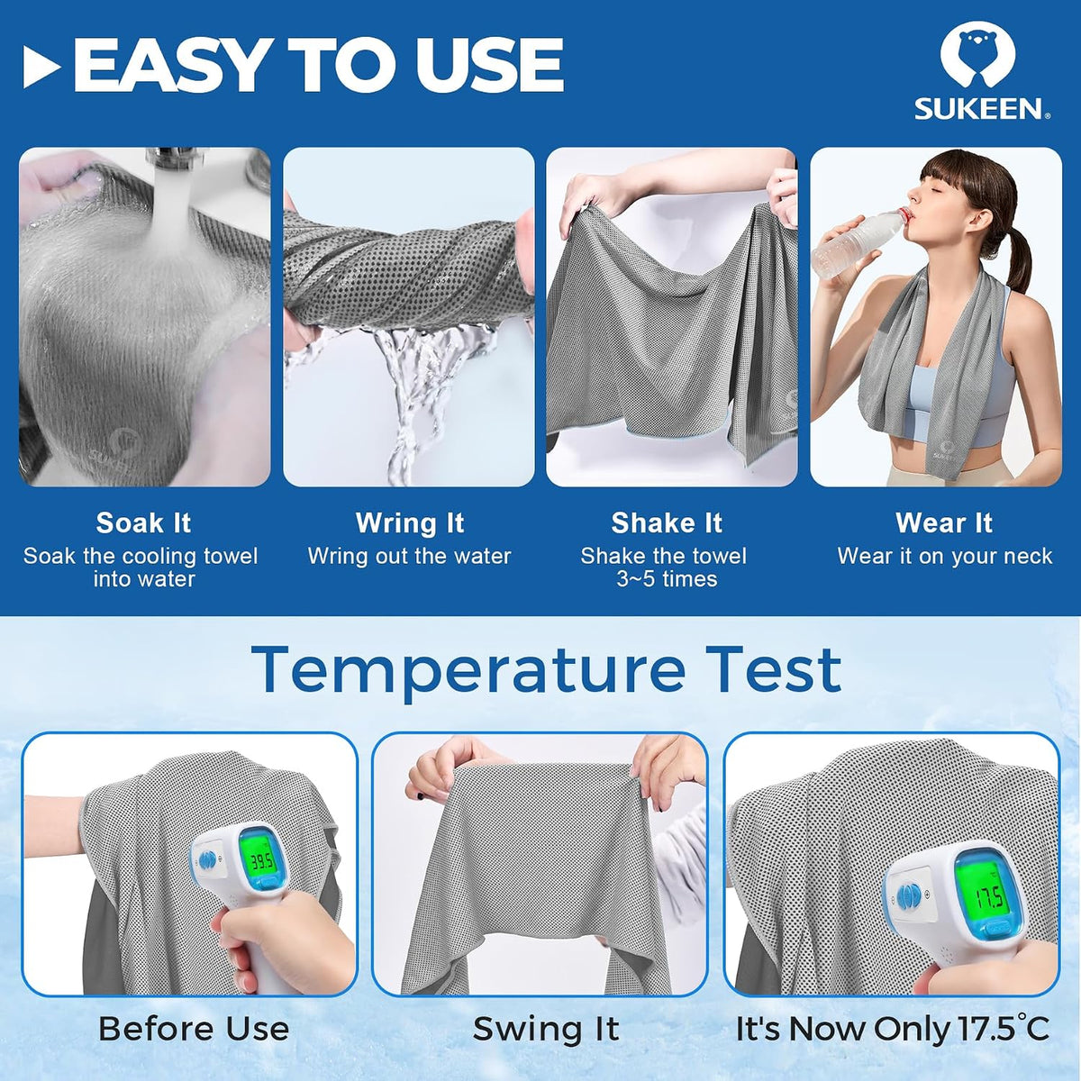 Cooling Towels 8 Pack (40"x 12"), Cooling Towels for Neck and Face, Microfiber Breathable Towel for Hot Weather, Sweat Towel for Gym, Sport, Yoga, Golf, Workout, Camping, Running