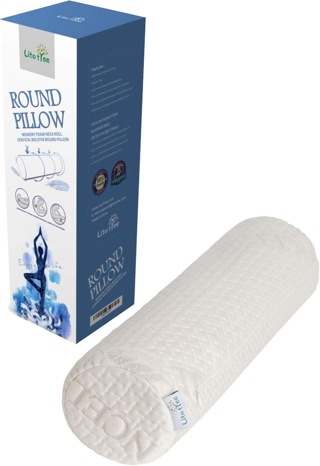 Pillowcase Ultra-Soft Cover for Neck Roll and Cervical Bolster Round Pillow of LitoTree (18x6 inch Pillowcase White) (Pillow case only, Does not Include The Pillow)
