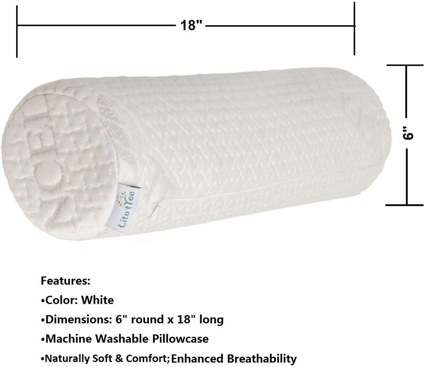 Pillowcase Ultra-Soft Cover for Neck Roll and Cervical Bolster Round Pillow of LitoTree (18x6 inch Pillowcase White) (Pillow case only, Does not Include The Pillow)