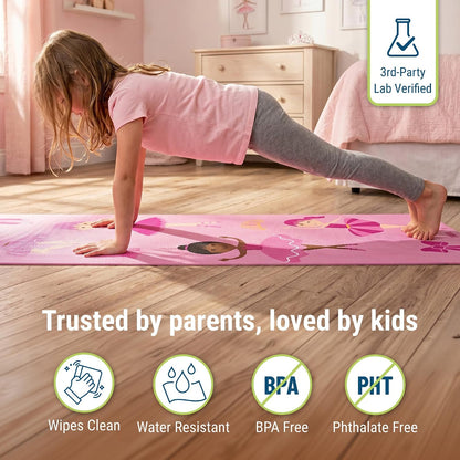 Kids Yoga Mat – Extra Thick Non-Slip Exercise Mat for Boys & Girls, Lightweight and Water Resistant, Ideal for Home Yoga, Gym Class & Stretching, Easy to Clean, Ages 3–7
