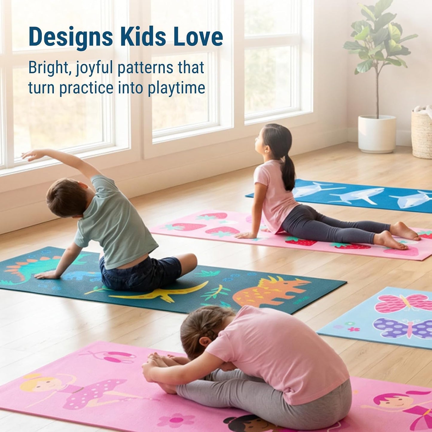 Kids Yoga Mat – Extra Thick Non-Slip Exercise Mat for Boys & Girls, Lightweight and Water Resistant, Ideal for Home Yoga, Gym Class & Stretching, Easy to Clean, Ages 3–7