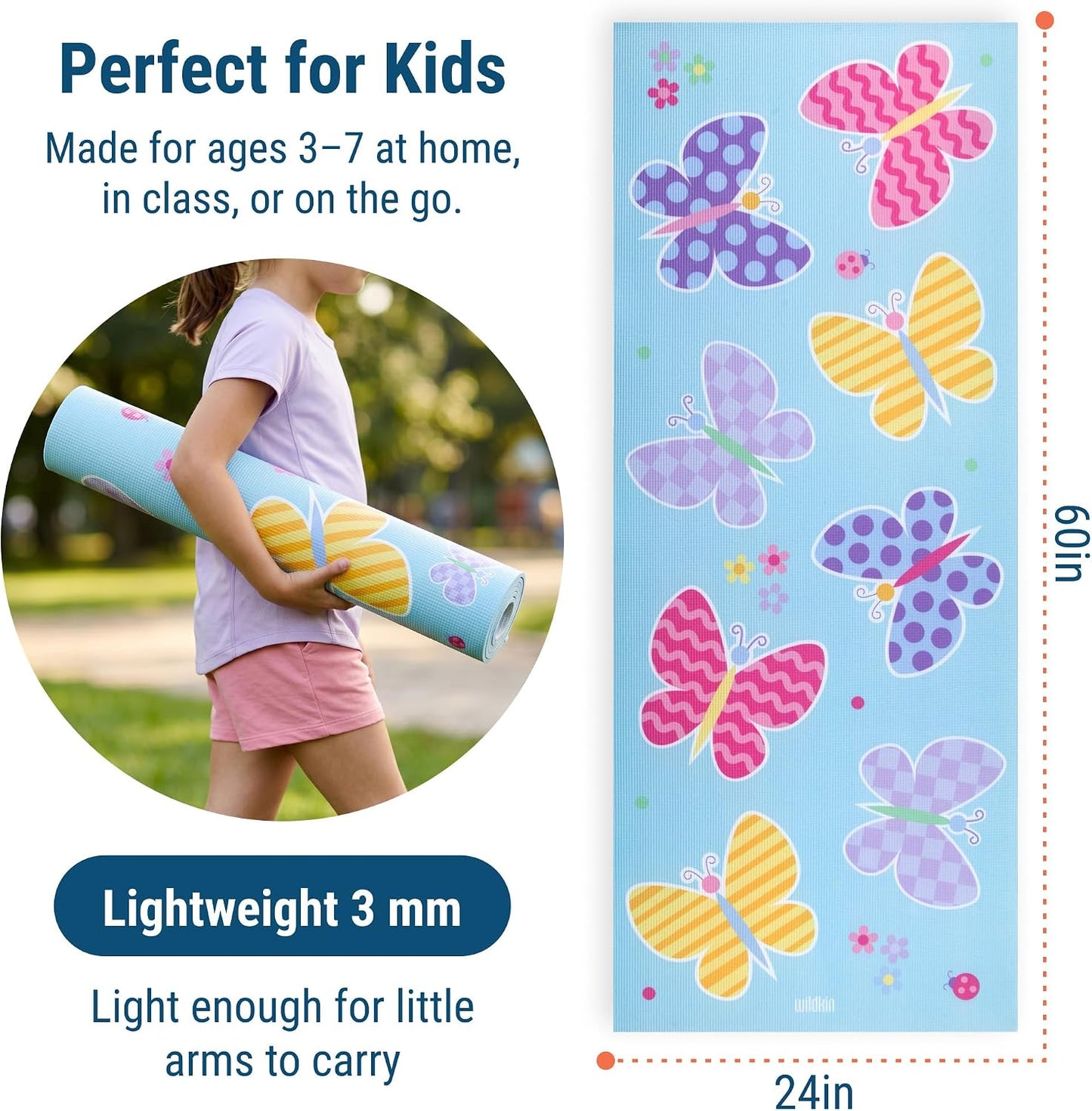 Kids Yoga Mat – Extra Thick Non-Slip Exercise Mat for Boys & Girls, Lightweight and Water Resistant, Ideal for Home Yoga, Gym Class & Stretching, Easy to Clean, Ages 3–7