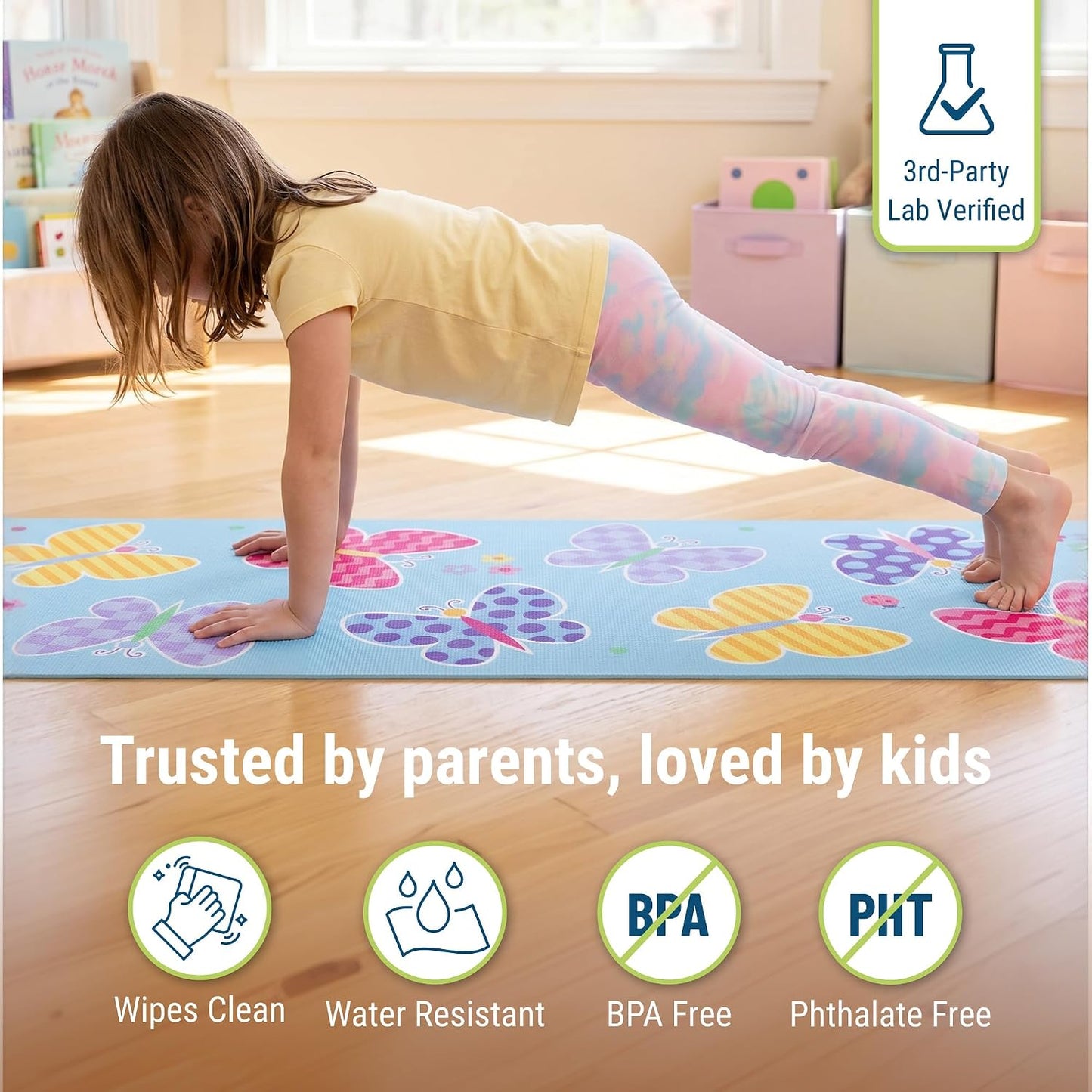 Kids Yoga Mat – Extra Thick Non-Slip Exercise Mat for Boys & Girls, Lightweight and Water Resistant, Ideal for Home Yoga, Gym Class & Stretching, Easy to Clean, Ages 3–7