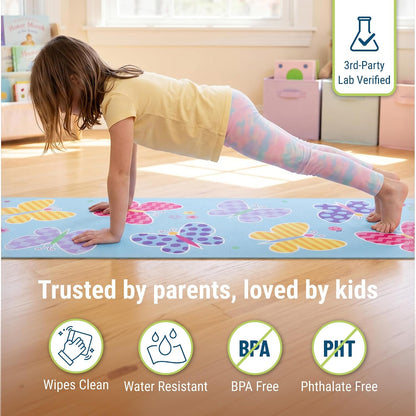 Kids Yoga Mat – Extra Thick Non-Slip Exercise Mat for Boys & Girls, Lightweight and Water Resistant, Ideal for Home Yoga, Gym Class & Stretching, Easy to Clean, Ages 3–7