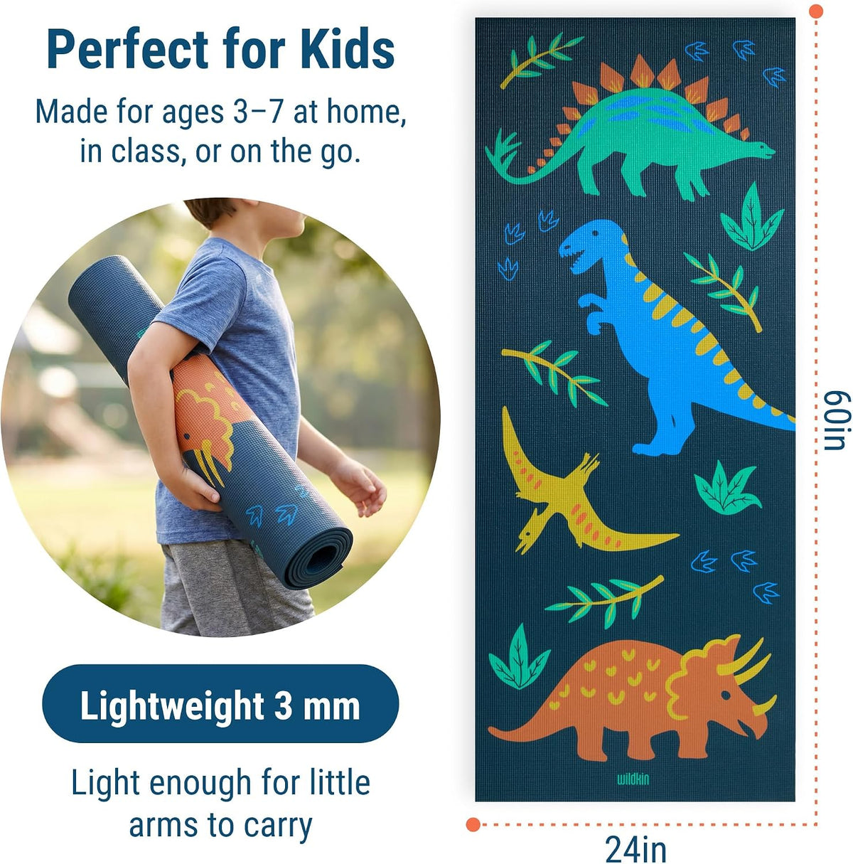 Kids Yoga Mat – Extra Thick Non-Slip Exercise Mat for Boys & Girls, Lightweight and Water Resistant, Ideal for Home Yoga, Gym Class & Stretching, Easy to Clean, Ages 3–7