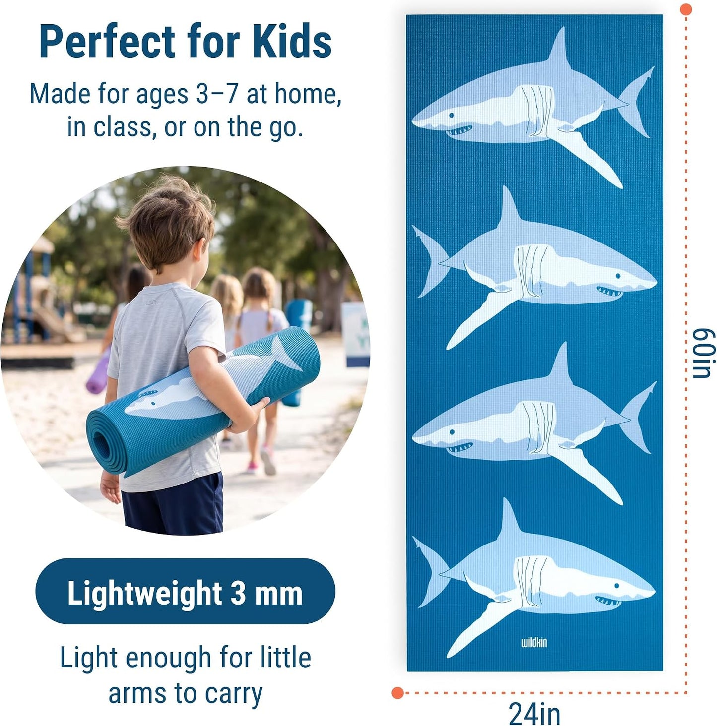 Kids Yoga Mat – Extra Thick Non-Slip Exercise Mat for Boys & Girls, Lightweight and Water Resistant, Ideal for Home Yoga, Gym Class & Stretching, Easy to Clean, Ages 3–7