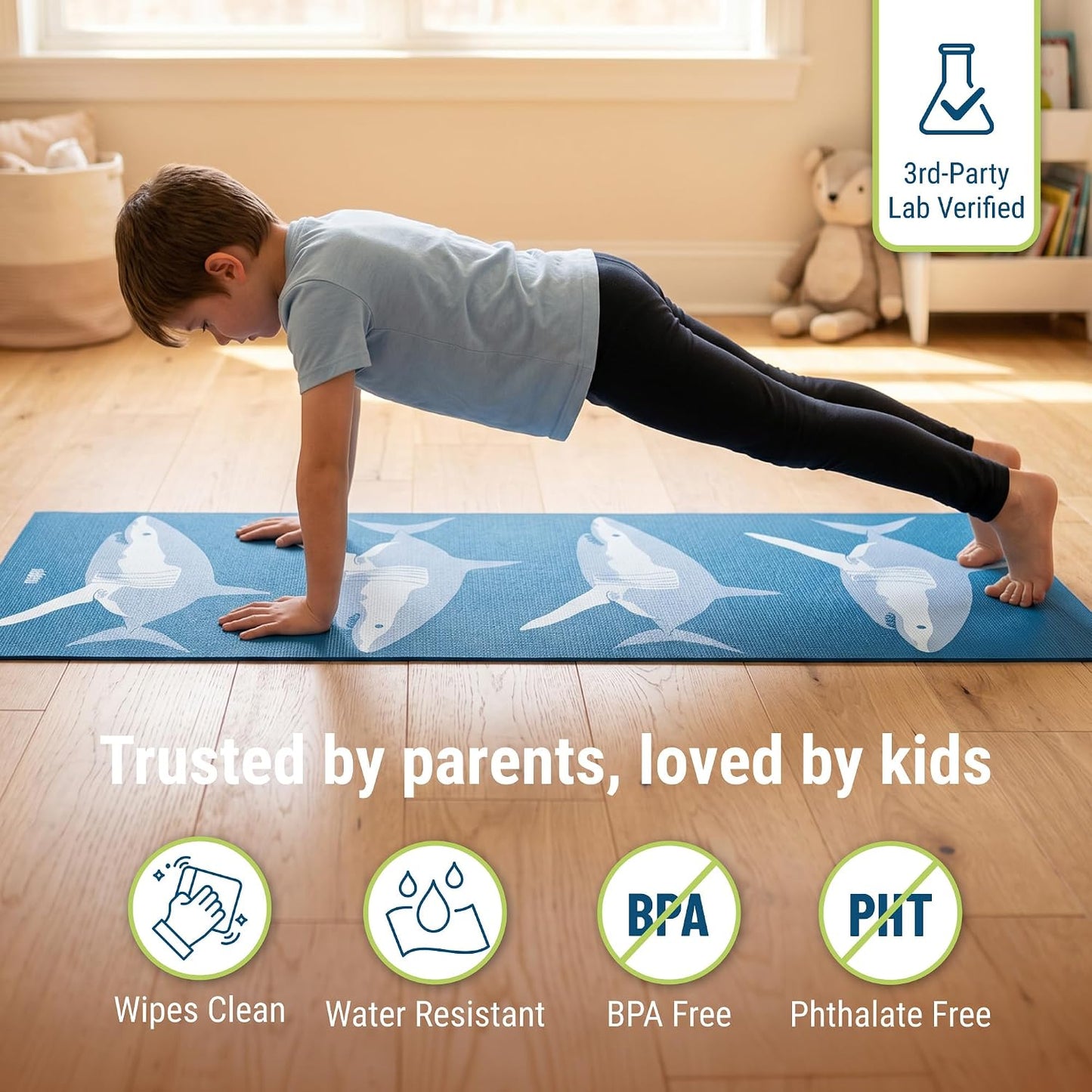 Kids Yoga Mat – Extra Thick Non-Slip Exercise Mat for Boys & Girls, Lightweight and Water Resistant, Ideal for Home Yoga, Gym Class & Stretching, Easy to Clean, Ages 3–7
