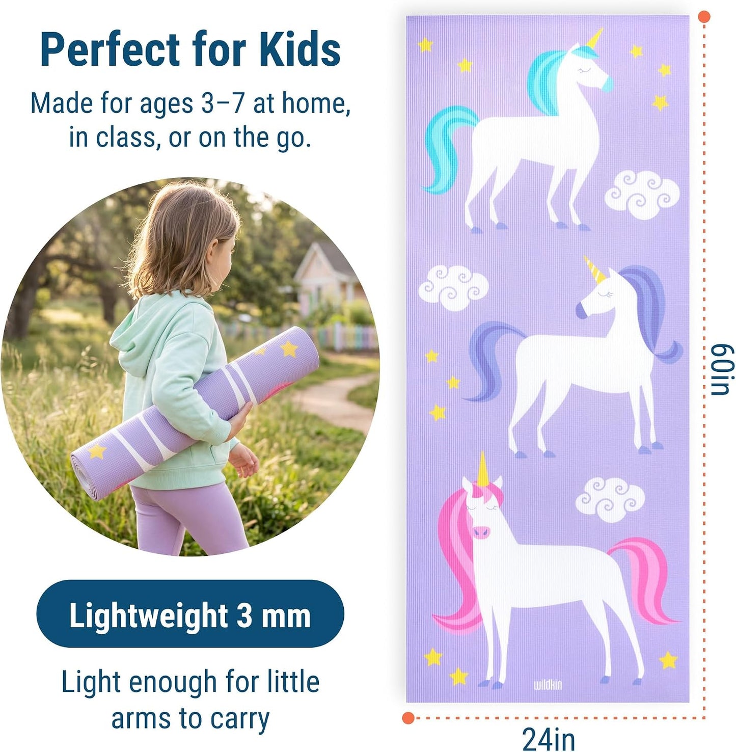 Kids Yoga Mat – Extra Thick Non-Slip Exercise Mat for Boys & Girls, Lightweight and Water Resistant, Ideal for Home Yoga, Gym Class & Stretching, Easy to Clean, Ages 3–7