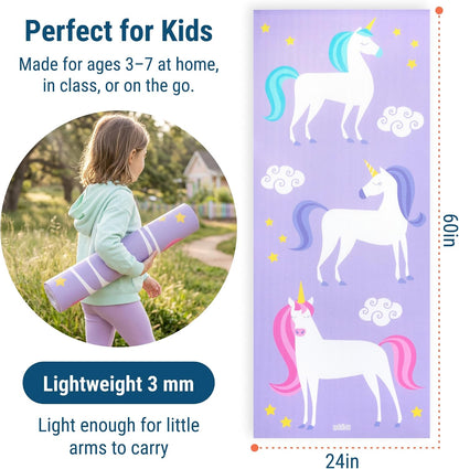 Kids Yoga Mat – Extra Thick Non-Slip Exercise Mat for Boys & Girls, Lightweight and Water Resistant, Ideal for Home Yoga, Gym Class & Stretching, Easy to Clean, Ages 3–7