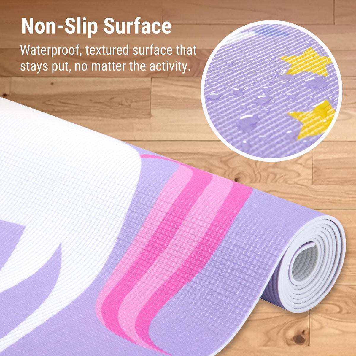 Kids Yoga Mat – Extra Thick Non-Slip Exercise Mat for Boys & Girls, Lightweight and Water Resistant, Ideal for Home Yoga, Gym Class & Stretching, Easy to Clean, Ages 3–7