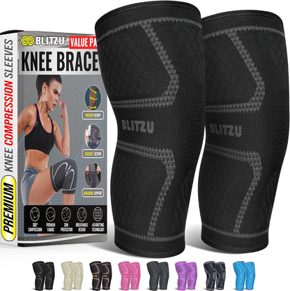 Knee Brace for Meniscus Tear 2 Pack, Knee Compression Sleeve for Men and Women, Knee Support for Arthritis, Swelling, Inflammation, ACL, Pain Relief, Running, Workout, Sports and Recovery Black L