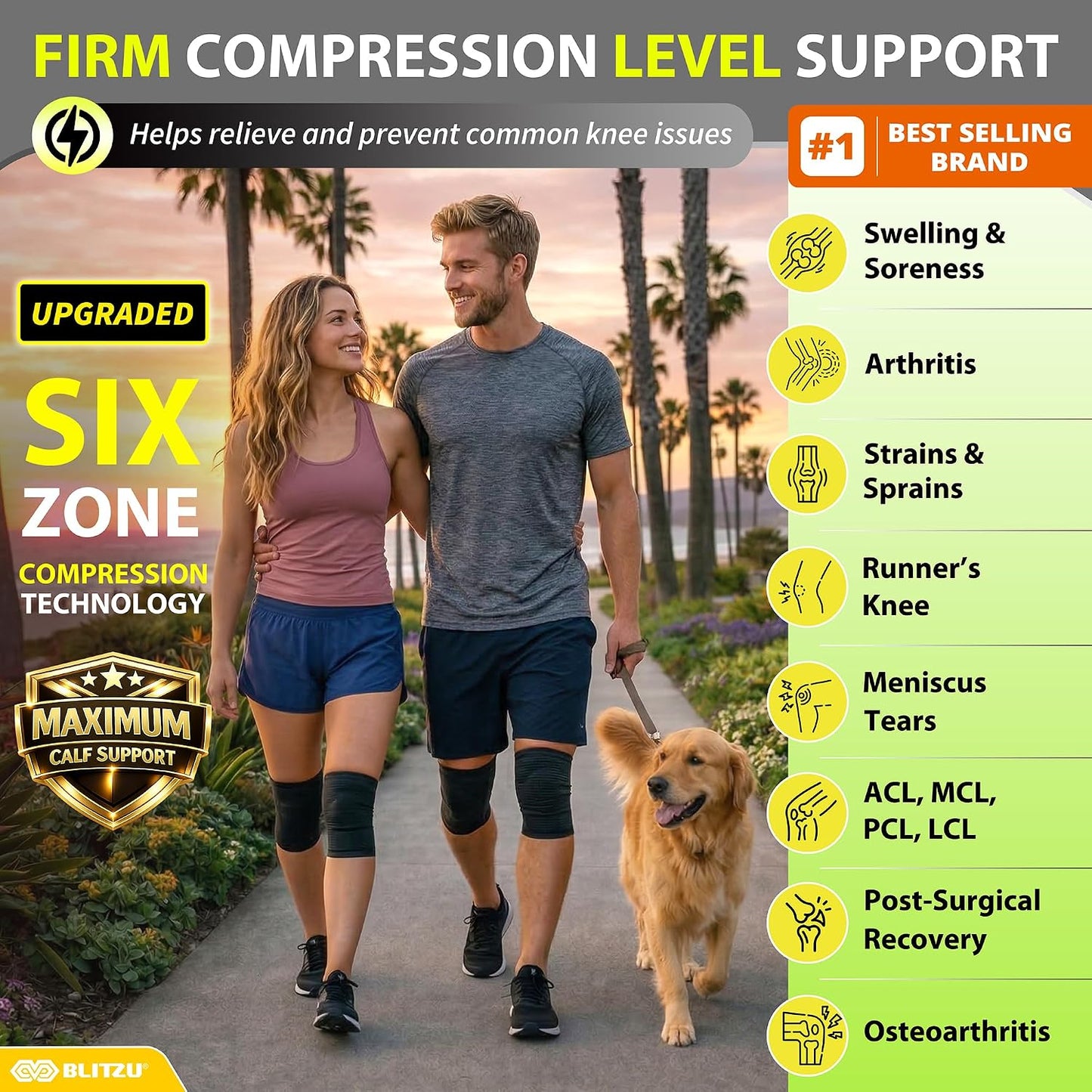 Knee Brace for Meniscus Tear 2 Pack, Knee Compression Sleeve for Men and Women, Knee Support for Arthritis, Swelling, Inflammation, ACL, Pain Relief, Running, Workout, Sports and Recovery Black L