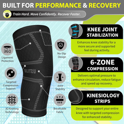 Knee Brace for Meniscus Tear 2 Pack, Knee Compression Sleeve for Men and Women, Knee Support for Arthritis, Swelling, Inflammation, ACL, Pain Relief, Running, Workout, Sports and Recovery Black L
