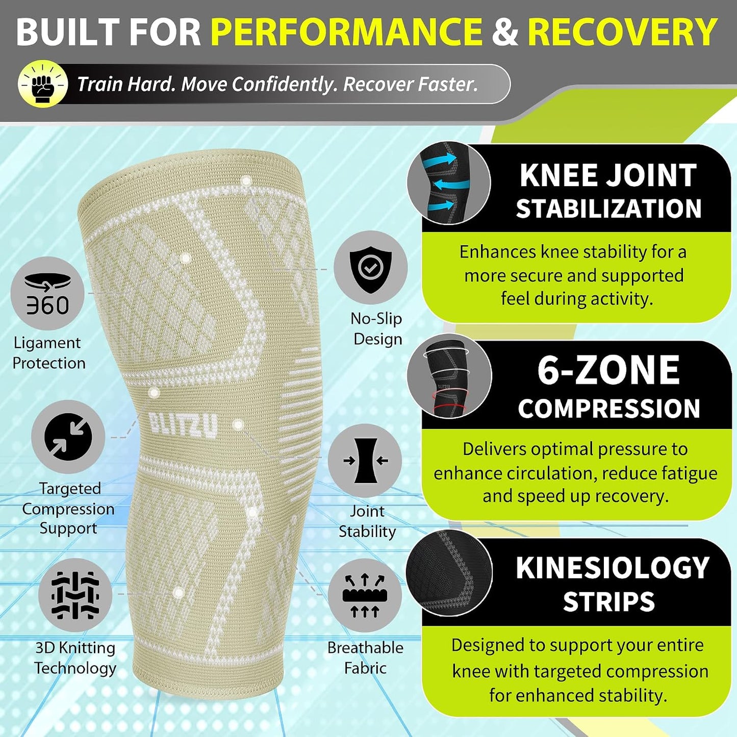 Knee Brace for Meniscus Tear 2 Pack, Knee Compression Sleeve for Men and Women, Knee Support for Arthritis, Swelling, Inflammation, ACL, Pain Relief, Running, Workout, Sports and Recovery Black L