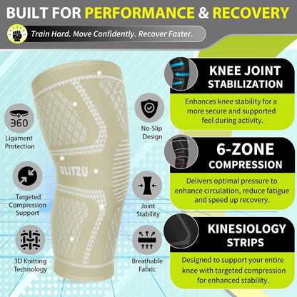 Knee Brace for Meniscus Tear 2 Pack, Knee Compression Sleeve for Men and Women, Knee Support for Arthritis, Swelling, Inflammation, ACL, Pain Relief, Running, Workout, Sports and Recovery Black L