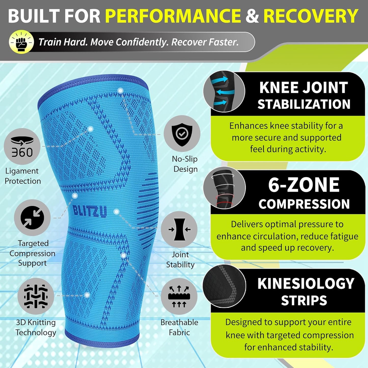 Knee Brace for Meniscus Tear 2 Pack, Knee Compression Sleeve for Men and Women, Knee Support for Arthritis, Swelling, Inflammation, ACL, Pain Relief, Running, Workout, Sports and Recovery Black L