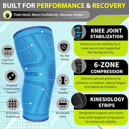 Knee Brace for Meniscus Tear 2 Pack, Knee Compression Sleeve for Men and Women, Knee Support for Arthritis, Swelling, Inflammation, ACL, Pain Relief, Running, Workout, Sports and Recovery Black L