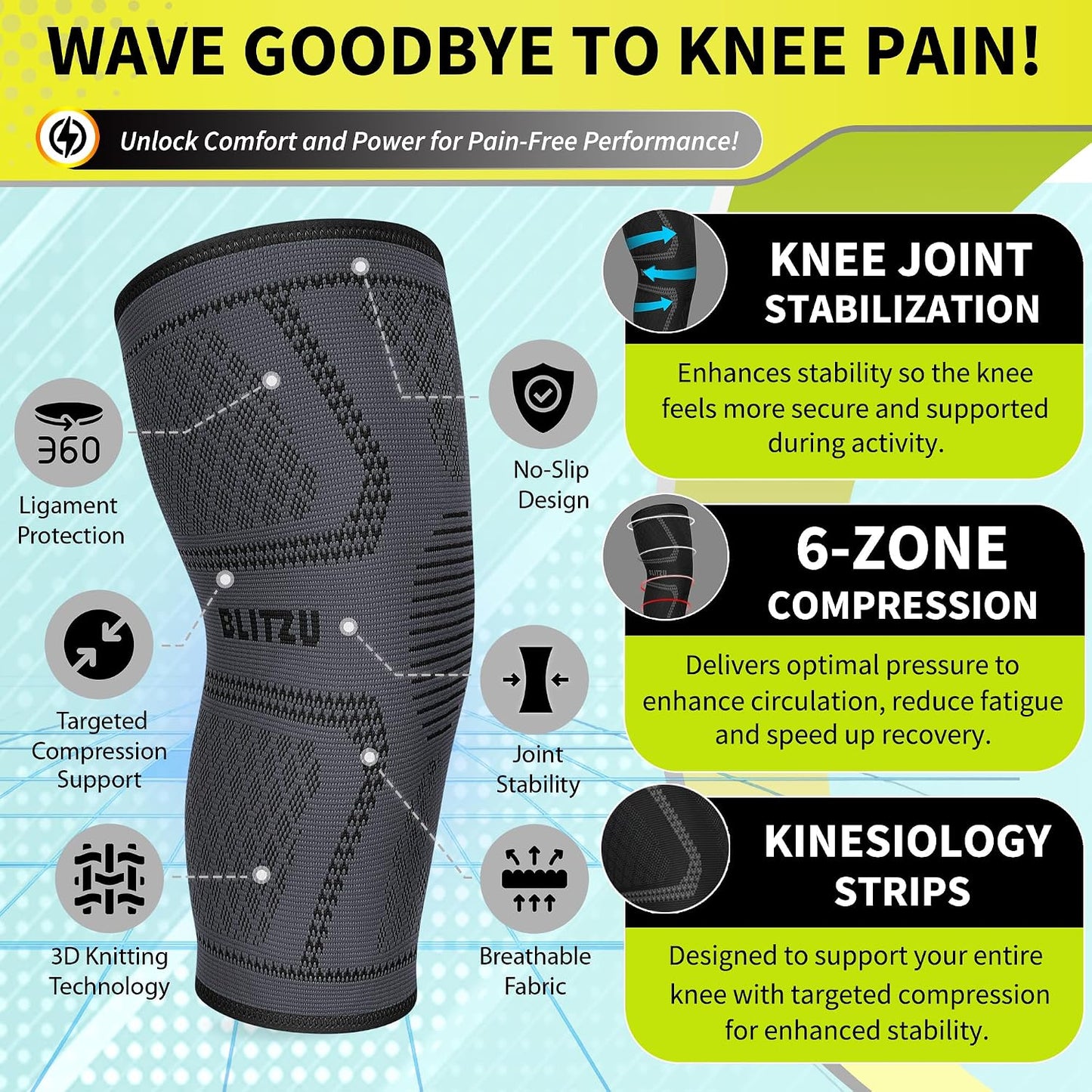 Knee Brace for Meniscus Tear 2 Pack, Knee Compression Sleeve for Men and Women, Knee Support for Arthritis, Swelling, Inflammation, ACL, Pain Relief, Running, Workout, Sports and Recovery Black L