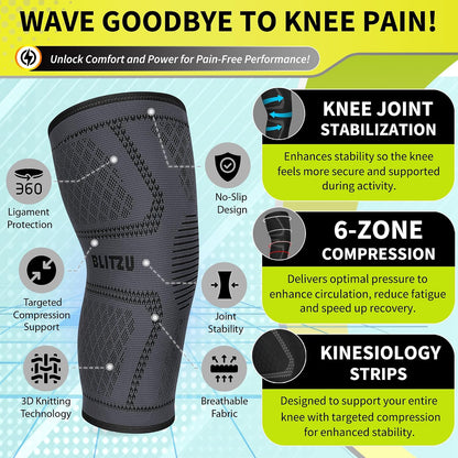 Knee Brace for Meniscus Tear 2 Pack, Knee Compression Sleeve for Men and Women, Knee Support for Arthritis, Swelling, Inflammation, ACL, Pain Relief, Running, Workout, Sports and Recovery Black L
