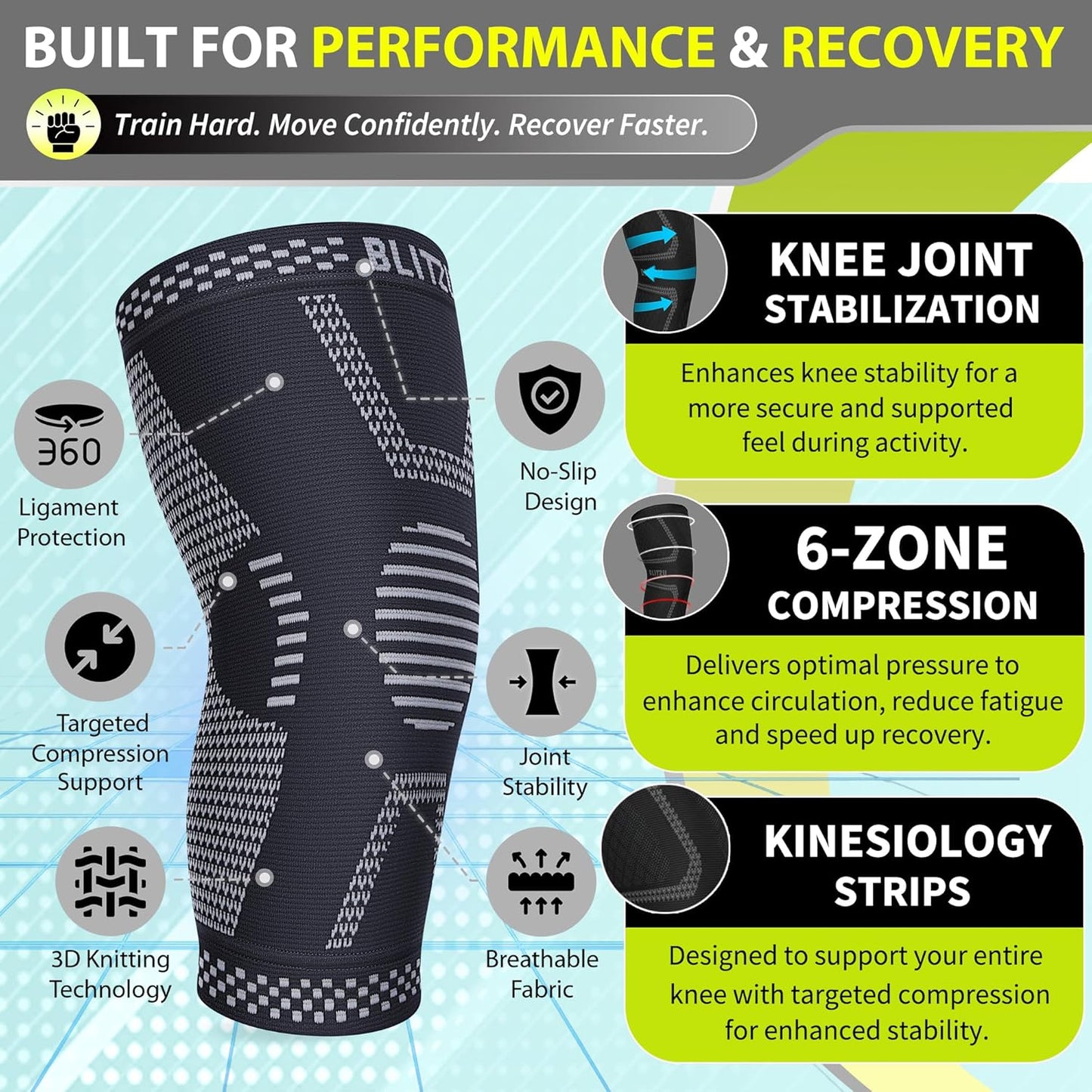 Knee Brace for Meniscus Tear 2 Pack, Knee Compression Sleeve for Men and Women, Knee Support for Arthritis, Swelling, Inflammation, ACL, Pain Relief, Running, Workout, Sports and Recovery Black L
