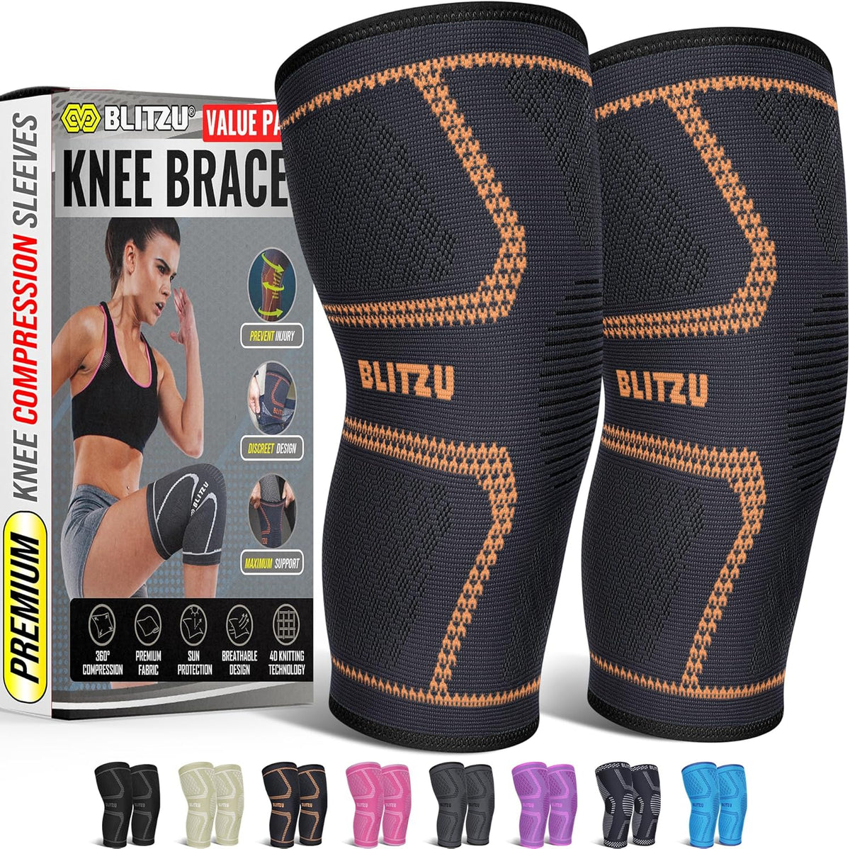 Knee Brace for Meniscus Tear 2 Pack, Knee Compression Sleeve for Men and Women, Knee Support for Arthritis, Swelling, Inflammation, ACL, Pain Relief, Running, Workout, Sports and Recovery Black L
