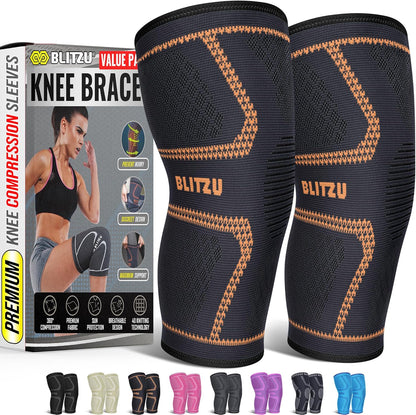 Knee Brace for Meniscus Tear 2 Pack, Knee Compression Sleeve for Men and Women, Knee Support for Arthritis, Swelling, Inflammation, ACL, Pain Relief, Running, Workout, Sports and Recovery Black L