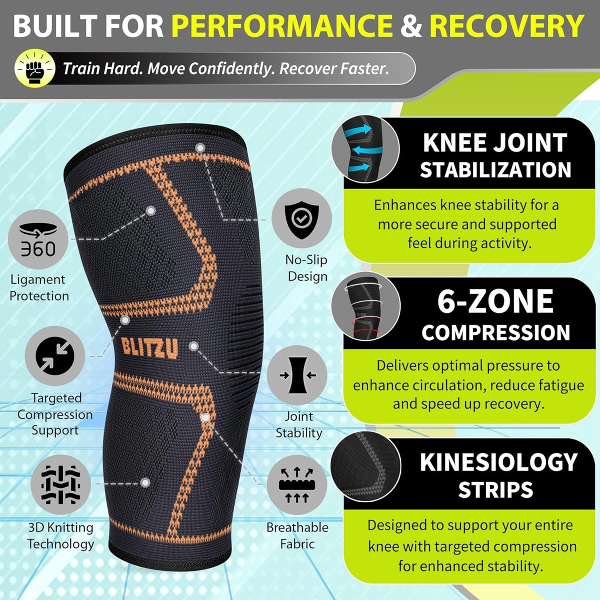 Knee Brace for Meniscus Tear 2 Pack, Knee Compression Sleeve for Men and Women, Knee Support for Arthritis, Swelling, Inflammation, ACL, Pain Relief, Running, Workout, Sports and Recovery Black L