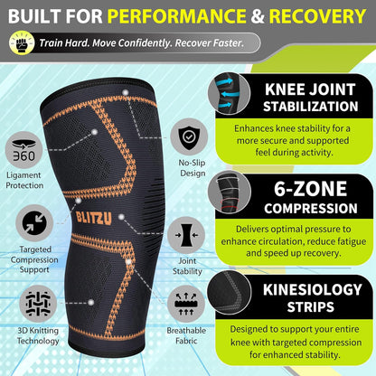 Knee Brace for Meniscus Tear 2 Pack, Knee Compression Sleeve for Men and Women, Knee Support for Arthritis, Swelling, Inflammation, ACL, Pain Relief, Running, Workout, Sports and Recovery Black L