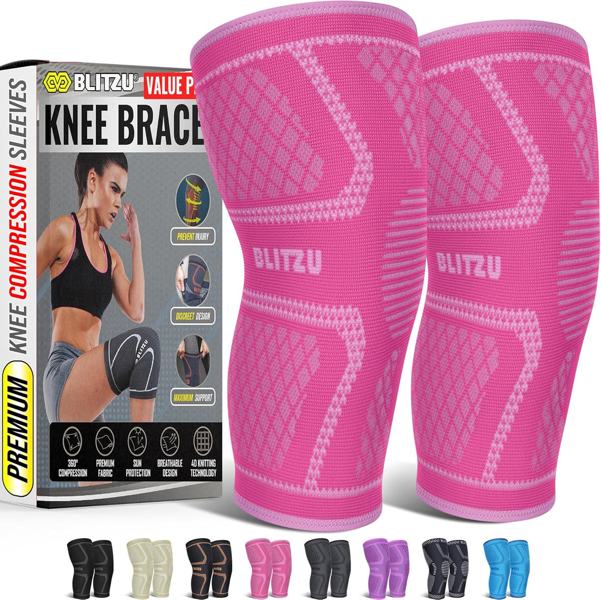 Knee Brace for Meniscus Tear 2 Pack, Knee Compression Sleeve for Men and Women, Knee Support for Arthritis, Swelling, Inflammation, ACL, Pain Relief, Running, Workout, Sports and Recovery Black L