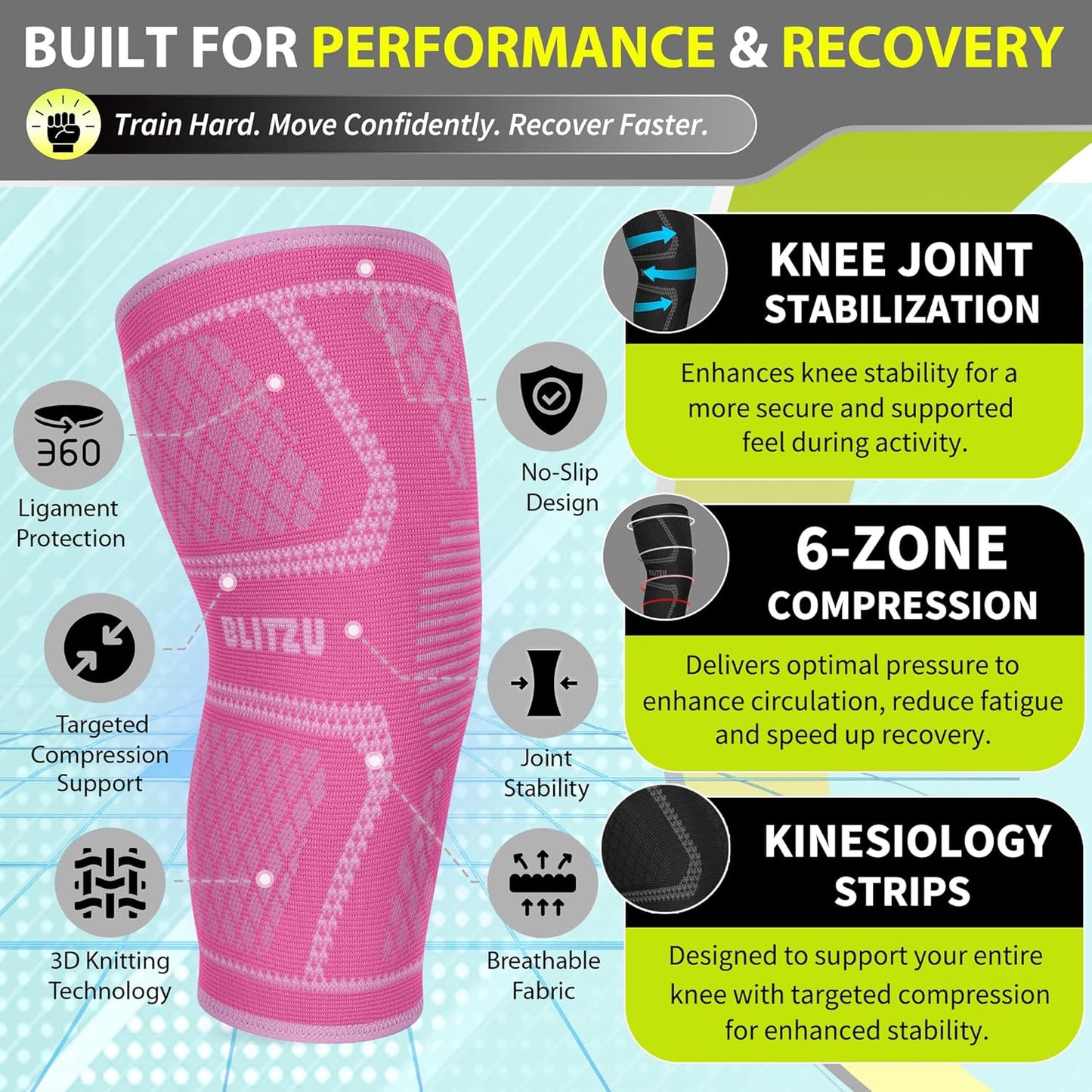 Knee Brace for Meniscus Tear 2 Pack, Knee Compression Sleeve for Men and Women, Knee Support for Arthritis, Swelling, Inflammation, ACL, Pain Relief, Running, Workout, Sports and Recovery Black L