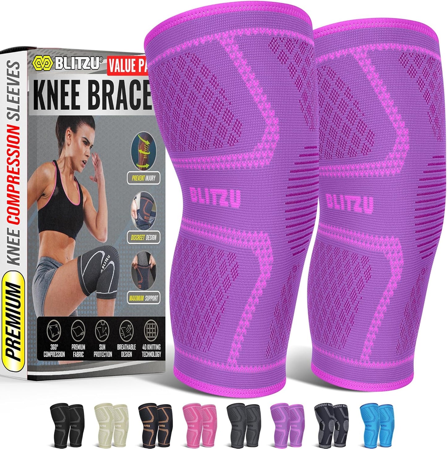 Knee Brace for Meniscus Tear 2 Pack, Knee Compression Sleeve for Men and Women, Knee Support for Arthritis, Swelling, Inflammation, ACL, Pain Relief, Running, Workout, Sports and Recovery Black L