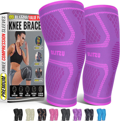 Knee Brace for Meniscus Tear 2 Pack, Knee Compression Sleeve for Men and Women, Knee Support for Arthritis, Swelling, Inflammation, ACL, Pain Relief, Running, Workout, Sports and Recovery Black L