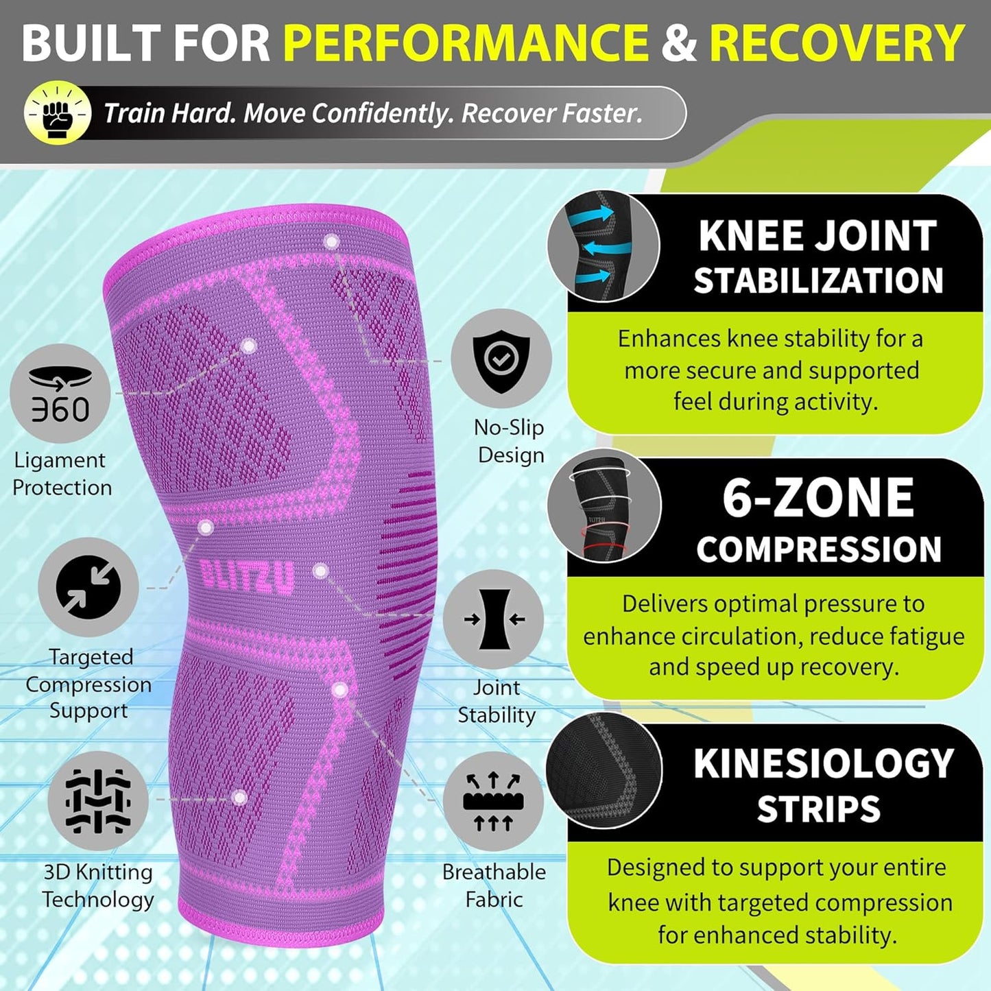 Knee Brace for Meniscus Tear 2 Pack, Knee Compression Sleeve for Men and Women, Knee Support for Arthritis, Swelling, Inflammation, ACL, Pain Relief, Running, Workout, Sports and Recovery Black L