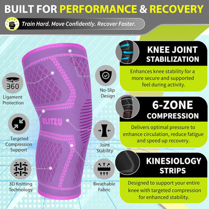 Knee Brace for Meniscus Tear 2 Pack, Knee Compression Sleeve for Men and Women, Knee Support for Arthritis, Swelling, Inflammation, ACL, Pain Relief, Running, Workout, Sports and Recovery Black L