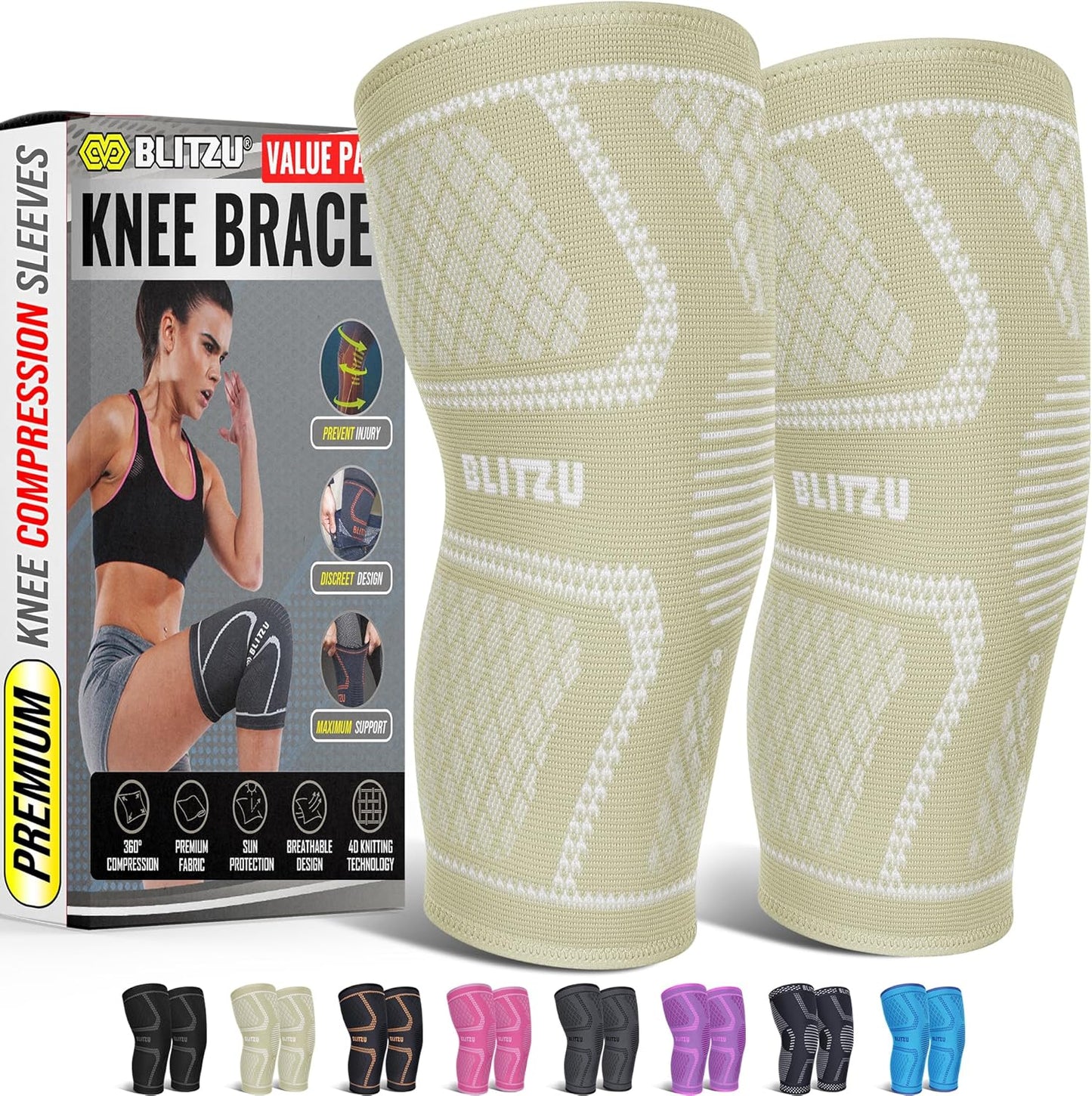 Knee Brace for Meniscus Tear 2 Pack, Knee Compression Sleeve for Men and Women, Knee Support for Arthritis, Swelling, Inflammation, ACL, Pain Relief, Running, Workout, Sports and Recovery Black L