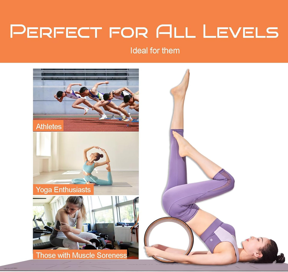 High Density PU Rubber Yoga Wheel for Stretching and Flexibility to Help Back Aches and Tension, Tear, Flexible Roller Designed, Extend Premium Back Roller