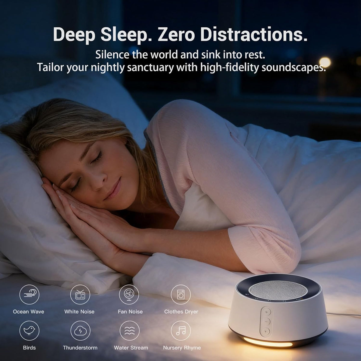 White Noise Sound Machine with 20 Soothing Sounds, 10 Colors Night Light Sleep Machines Home Office Travel, 5 Timers and Memory Feature Sound Machine for Nursery Baby Kids Adults (White)