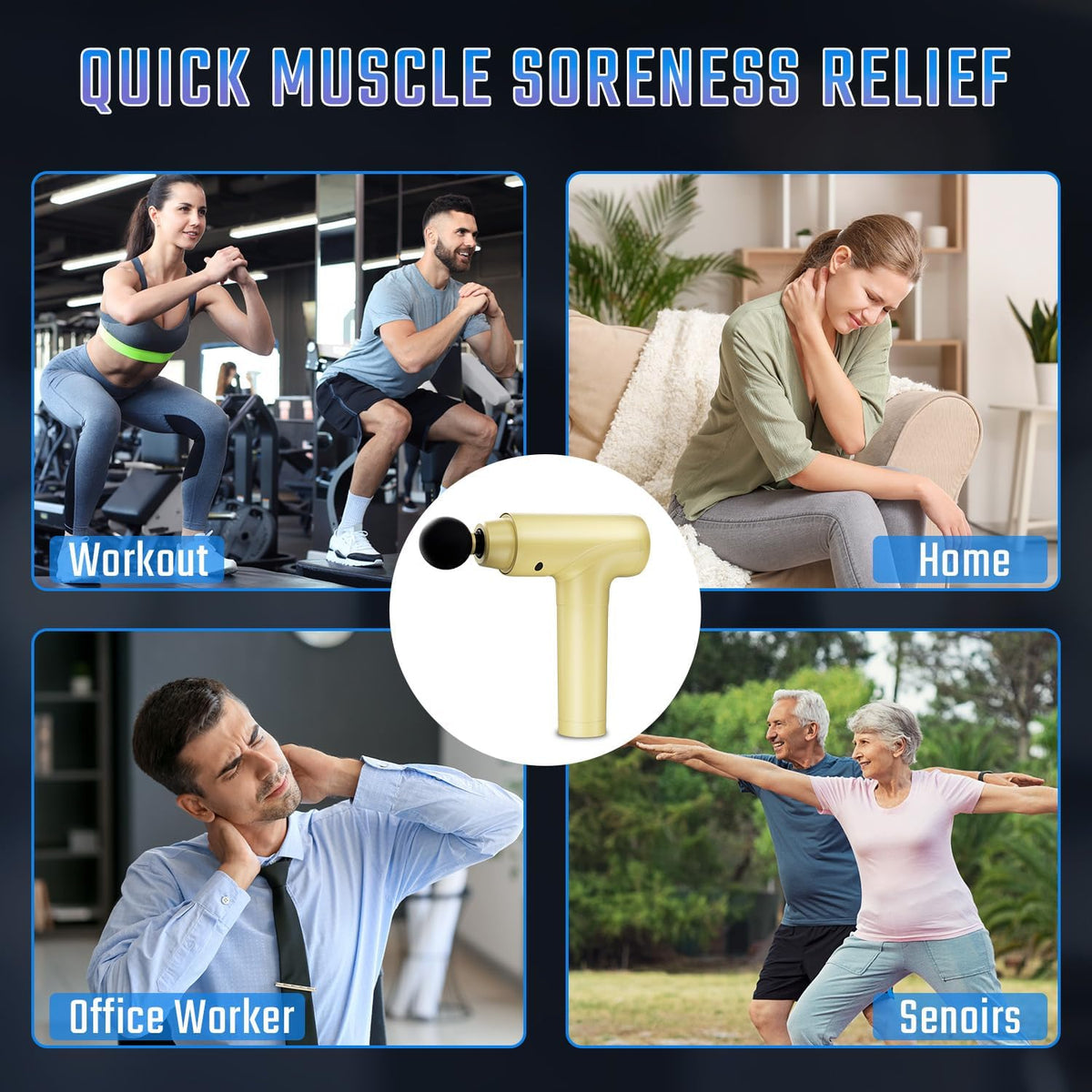 Massage Gun Deep Tissue, Muscle Massage Gun with 9 Attachment Heads 20 Speeds & Silent Brushless Motor for Pain Relief, Handheld Percussion Back Massager Gun, Ideal Gift for Mom/Dad(Black)