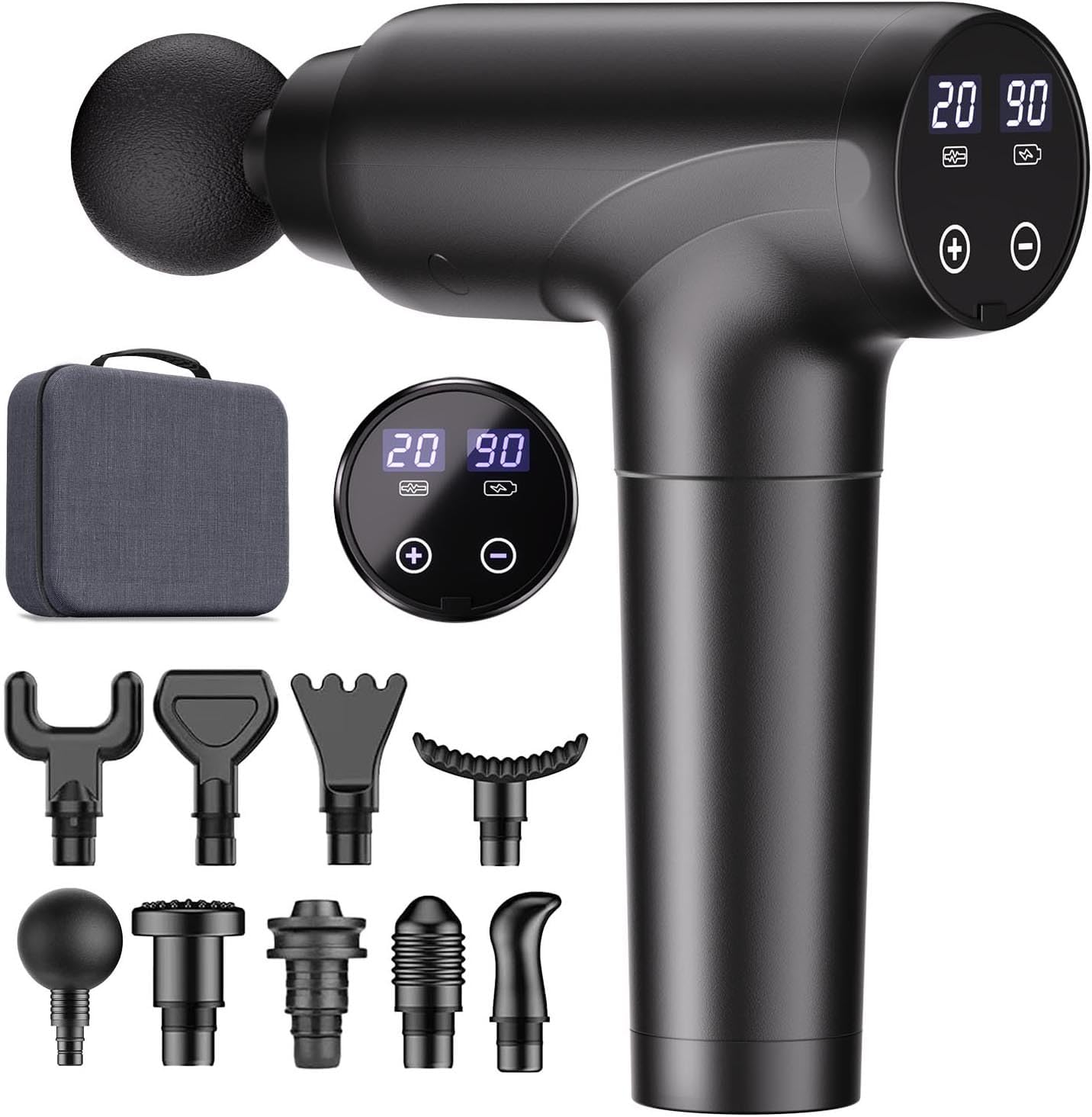 Massage Gun Deep Tissue, Muscle Massage Gun with 9 Attachment Heads 20 Speeds & Silent Brushless Motor for Pain Relief, Handheld Percussion Back Massager Gun, Ideal Gift for Mom/Dad(Black)