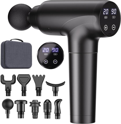 Massage Gun Deep Tissue, Muscle Massage Gun with 9 Attachment Heads 20 Speeds & Silent Brushless Motor for Pain Relief, Handheld Percussion Back Massager Gun, Ideal Gift for Mom/Dad(Black)