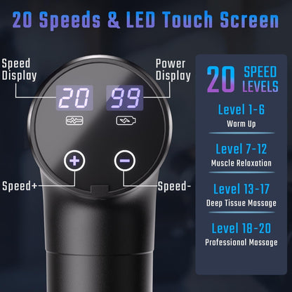 Massage Gun Deep Tissue, Muscle Massage Gun with 9 Attachment Heads 20 Speeds & Silent Brushless Motor for Pain Relief, Handheld Percussion Back Massager Gun, Ideal Gift for Mom/Dad(Black)